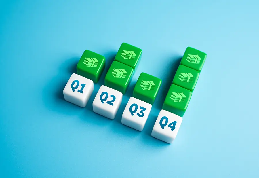 Graphic depiction of Earnings quarterly for the year. Profit statistics for four quarters per year